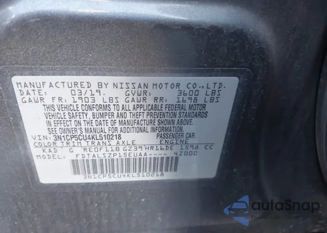 2019 Nissan Kicks Sv z USA, uszkodzony, nr VIN 3N1CP5CU4KL510218